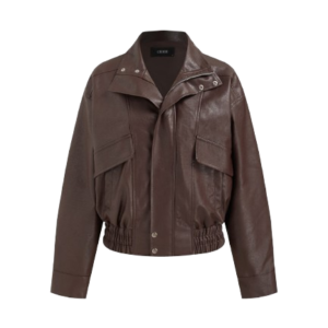 Funnel Neck Zip Through Faux Leather Jacket