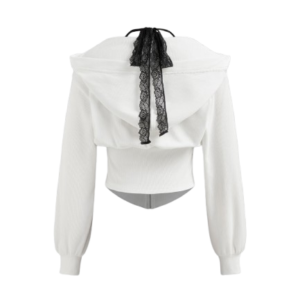 RIB LACE HALTER CONTRASTING HOODIE