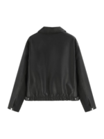 Faux Leather Collar Long Sleeve Zip Through Jacket