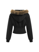 TERRY FAUX FUR TRIM CORSET HOODIE HALF ZIP