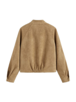 Suede Stand Collar Long Sleeve Zip Through Jacket