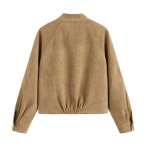 Suede Stand Collar Long Sleeve Zip Through Jacket