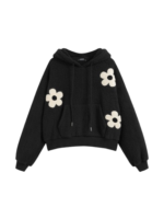 FLEECE FLORAL HOODIE KNOTTED