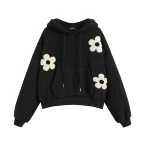FLEECE FLORAL HOODIE KNOTTED