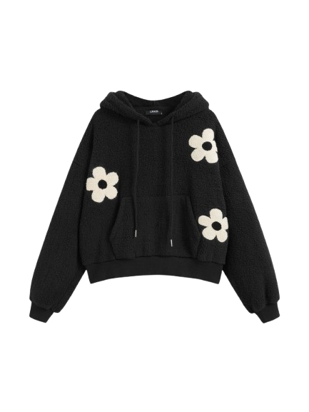 FLEECE FLORAL HOODIE KNOTTED FLEECE FLORAL HOODIE KNOTTED
