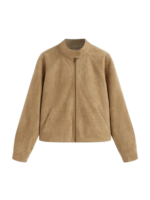 Suede Stand Collar Long Sleeve Zip Through Jacket