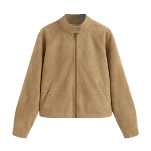 Suede Stand Collar Long Sleeve Zip Through Jacket