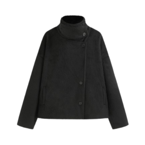 Wool-look Mandarin Collar Long Sleeve Jacket