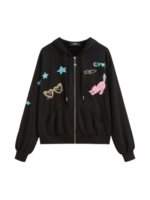 GRAPHIC DRAWSTRING ZIP THROUGH HOODIE