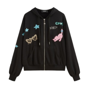 GRAPHIC DRAWSTRING ZIP THROUGH HOODIE