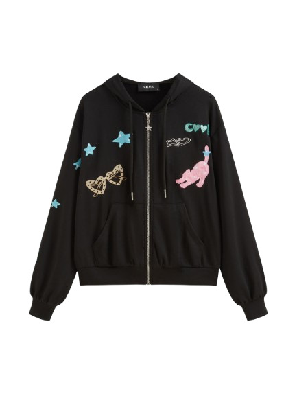 GRAPHIC DRAWSTRING ZIP THROUGH HOODIE GRAPHIC DRAWSTRING ZIP THROUGH HOODIE