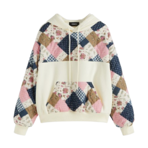 COTTON-BLEND FLORAL LONG SLEEVE HOODIE