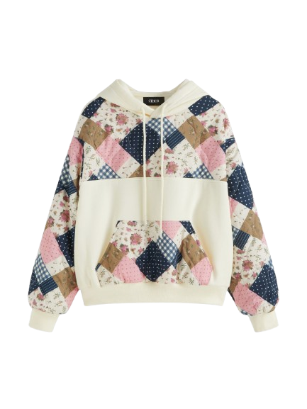 COTTON-BLEND FLORAL LONG SLEEVE HOODIE COTTON-BLEND FLORAL LONG SLEEVE HOODIE