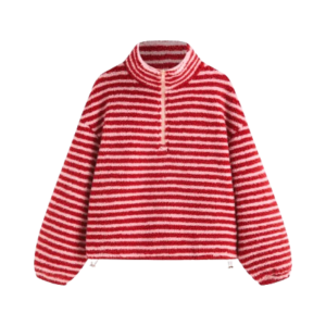 FLEECE STRIPE STAND COLLAR HALF ZIP SWEATSHIRT