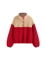 FLEECE STAND COLLAR TWO TONE PATCHY SWEATSHIRT