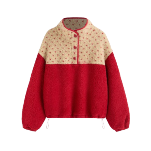 FLEECE STAND COLLAR TWO TONE PATCHY SWEATSHIRT