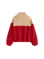 FLEECE STAND COLLAR TWO TONE PATCHY SWEATSHIRT