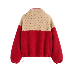 FLEECE STAND COLLAR TWO TONE PATCHY SWEATSHIRT