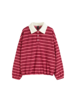 FLEECE POLO STRIPED DRAWSTRING SWEATSHIRT
