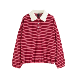 FLEECE POLO STRIPED DRAWSTRING SWEATSHIRT