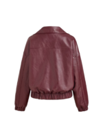 Faux Leather Collar Solid Pocket Zipper Jacket