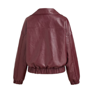 Faux Leather Collar Solid Pocket Zipper Jacket