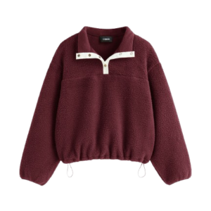 FLEECE COLLAR DRAWSTRING LONG SLEEVE SWEATSHIRT