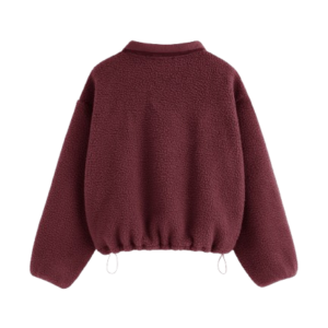 FLEECE COLLAR DRAWSTRING LONG SLEEVE SWEATSHIRT