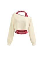 TWO PIECE TERRY ASYMMETRICAL SWEATSHIRT WITH STRIPED TANK TOP