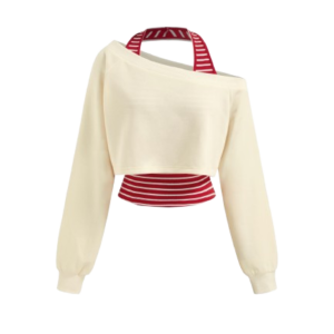 TWO PIECE TERRY ASYMMETRICAL SWEATSHIRT WITH STRIPED TANK TOP