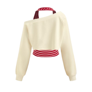 TWO PIECE TERRY ASYMMETRICAL SWEATSHIRT WITH STRIPED TANK TOP