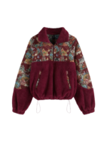 FLEECE COLLAR FLORAL SWEATSHIRT CAT KNOTTED