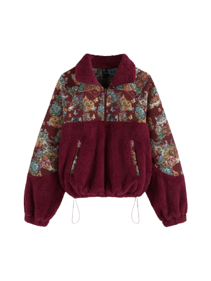 FLEECE COLLAR FLORAL SWEATSHIRT CAT KNOTTED FLEECE COLLAR FLORAL SWEATSHIRT CAT KNOTTED