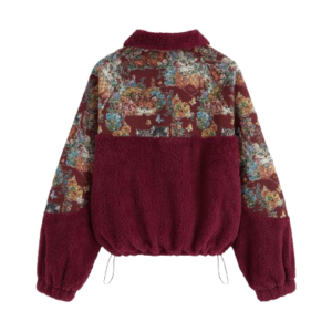 FLEECE COLLAR FLORAL SWEATSHIRT CAT KNOTTED