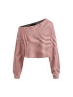 COTTON-BLEND ASYMMETRICAL NECK STRIPE CROP SWEATSHIRT