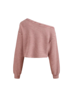 COTTON-BLEND ASYMMETRICAL NECK STRIPE CROP SWEATSHIRT