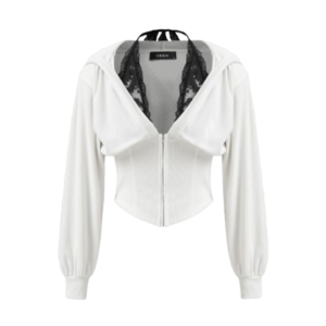 RIB LACE HALTER CONTRASTING HOODIE